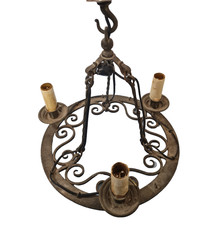 Antique Wrought Iron Candle Chandelier, Lovely Patina  Converted to Electric.
