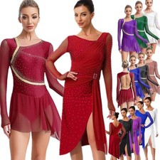 Women's Glitter Latin Dance Dress V-neck Long Sleeve Tango Ballroom Costume