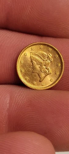1853 Gold $1 Liberty Head. High Grade BU Encased In Capsule Rare Coin