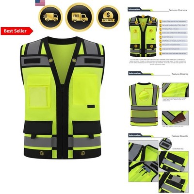 Class 2 High Visibility Reflective Safety Vests Women & Men With 15 Pockets A...