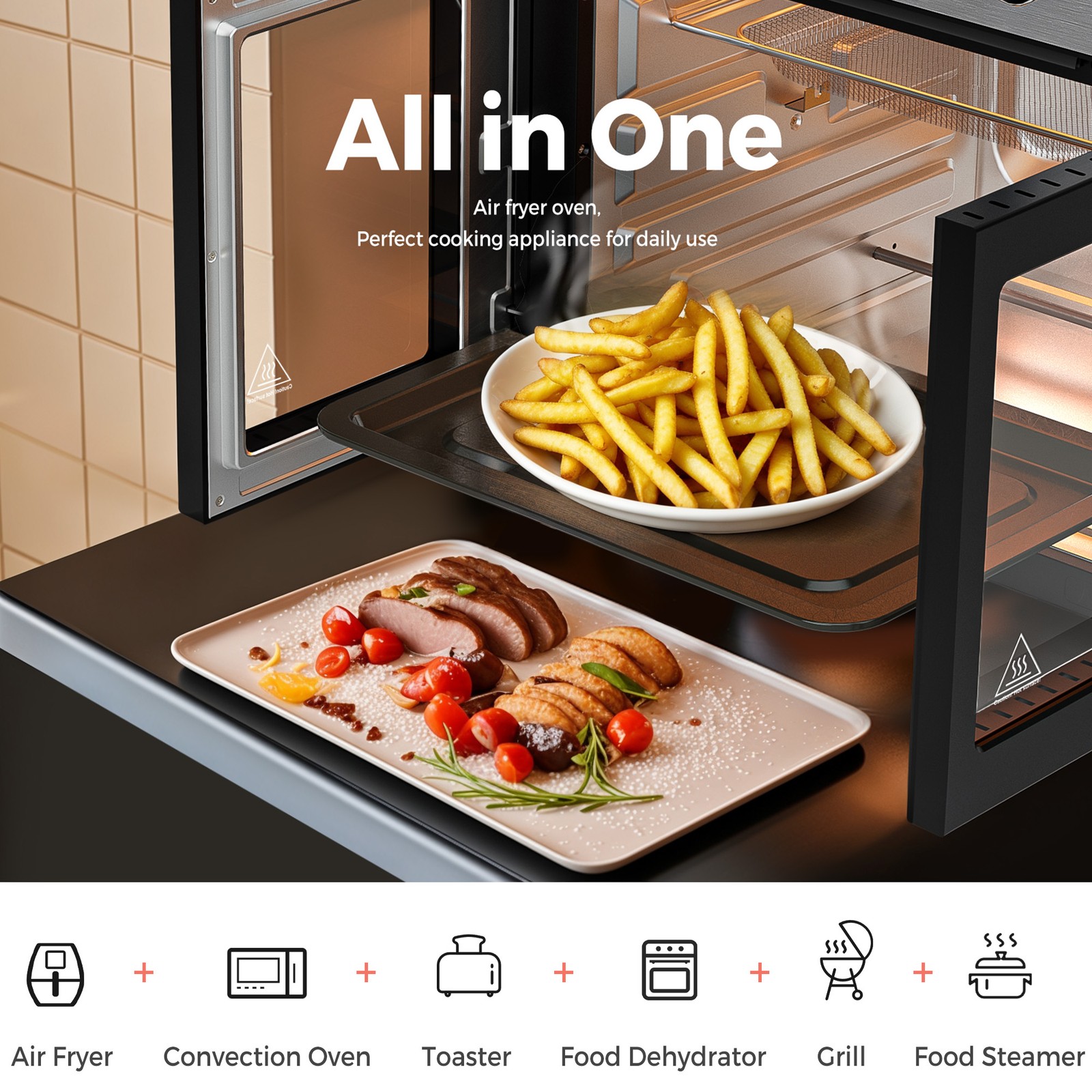 MOMOKOVA 28L Air Fryer Oven w/Rotisserie Oil Free Cooker 18 Preset Digital 1700W