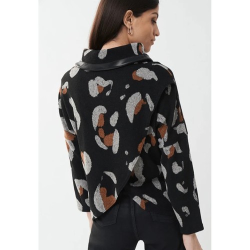 Joseph Ribkoff Tiermotiv Wasserfallausschnitt Pullover Gr. 10 Kunstlederbesatz Mob Wife - Bild 2 von 11