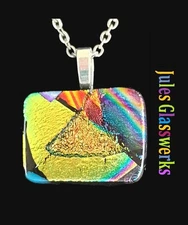 Hand Crafted  Dichroic Fused Glass  Pendant Necklace W/ Chain #1350