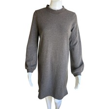 Madewell Brushed Rib Mockneck Mini Dress XXS NWT Heather Cocoa Balloon Sleeve