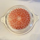 VTG Pyrex Red Orange Celtic Floral LID ONLY Promotional Round 470-C Casserole QT