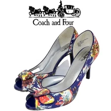 Coach And Four D'Orsay Multi-Color Open Toe Heels Women's Size 9.5