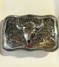 Steer Head Skull Belt Buckle With Rope Border Preloved