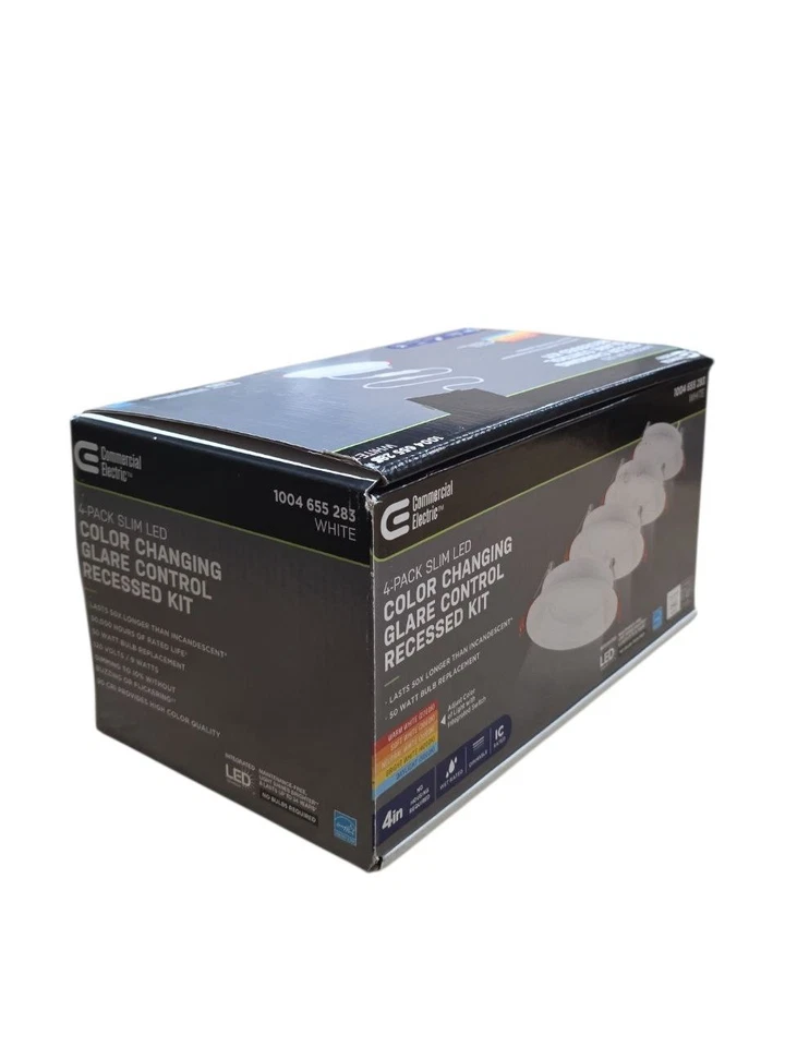 Commercial Electric Slim Baffle 4 in. Color Select Canless Recessed LED Kit 4PK - Image 2 of 4