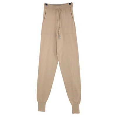 Karen Millen Pants Womens XS Knit Drawstring Joggers Tan Beige Ribbed Cuff