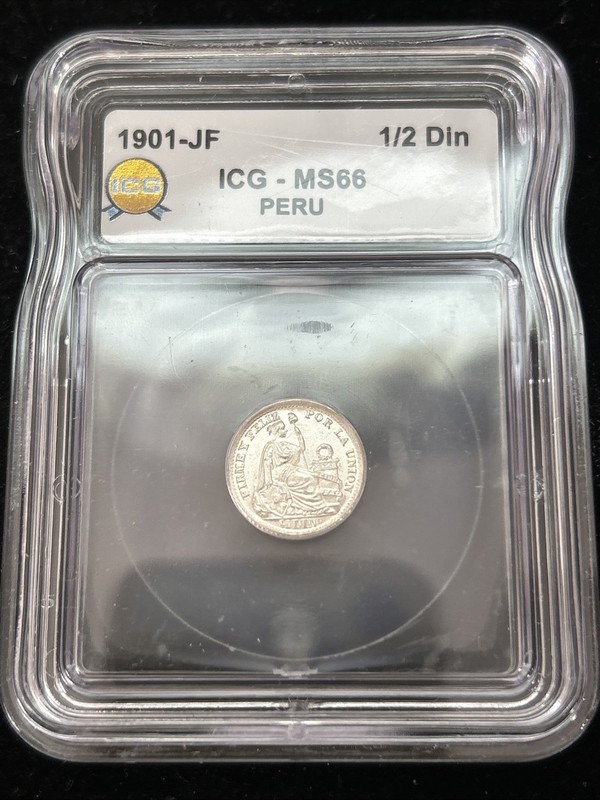 SASA 1901-JF Silver Peru 1/2 Dinero ICG Ms66 Blast White