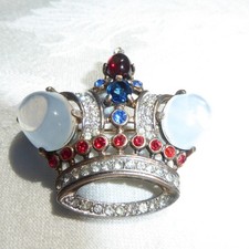 VINTAGE TRIFARI JELLY BELLY CROWN BROOCH STERLING SILVER By Alfred Philippe 40s