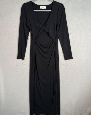 L*Space Black Ribbed Long Sleeved Maxi Dress Womens Size XL