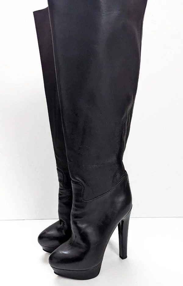 Botas hasta la rodilla NANDO MUZI de cuero italiano con tacón alto hechas en Italia plataforma Foto 4 de 4