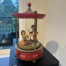 Thorens Music Box Love Story Carousel Folk Art Children Figurines As-Is Antique
