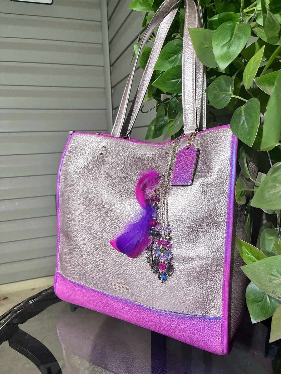 MIRRORED Purple Gold IRIDESCENT Fushia Leather Large Coach Field