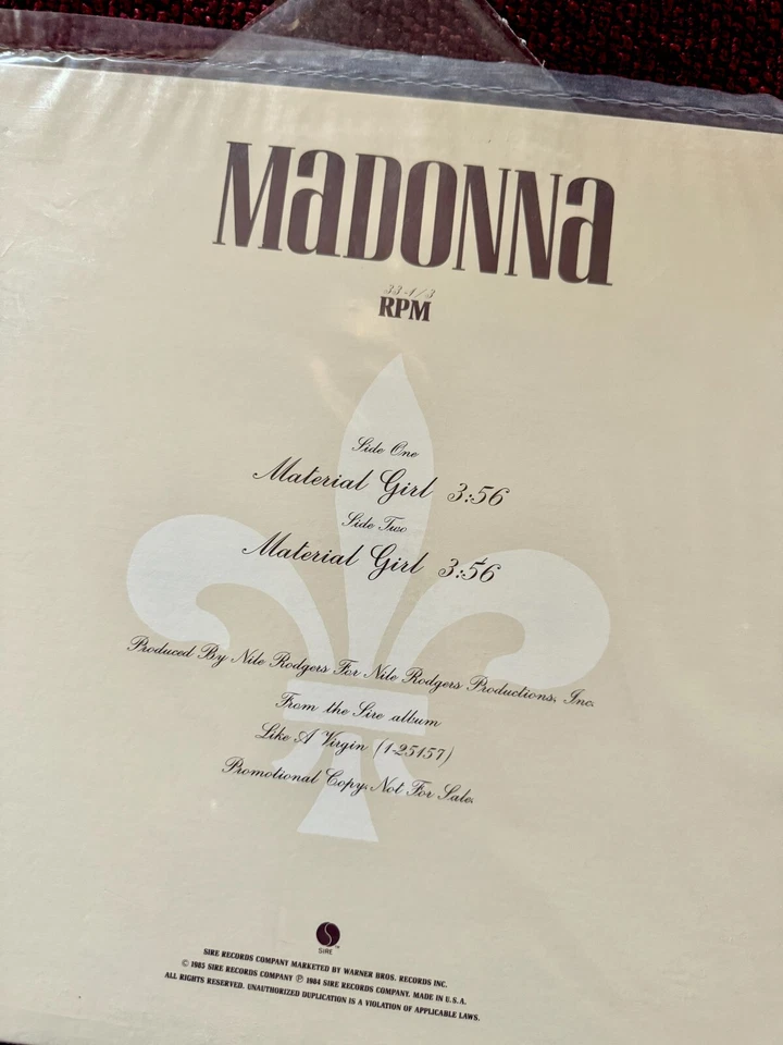 MADONNA INCREDIBLE  1984 SEALED LP LOGO MATERIAL GIRL PROMO RECORD LIKE A VIRGIN - Image 2 of 4