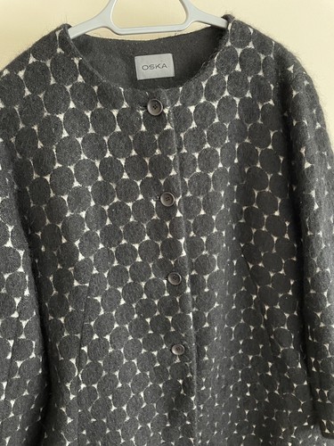 OSKA Swing Coat Jacquard Mohair/Alpaca/Wool Blend Black Dots, 4, UK 14-16 - Picture 6 of 15