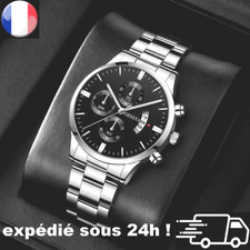 GENEVA Montre Calendrier Homme Mode Quartz  Acier Inoxydable