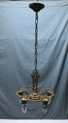 Antique VTG Cast Iron Hanging 5 Light Chandelier Candelabra
