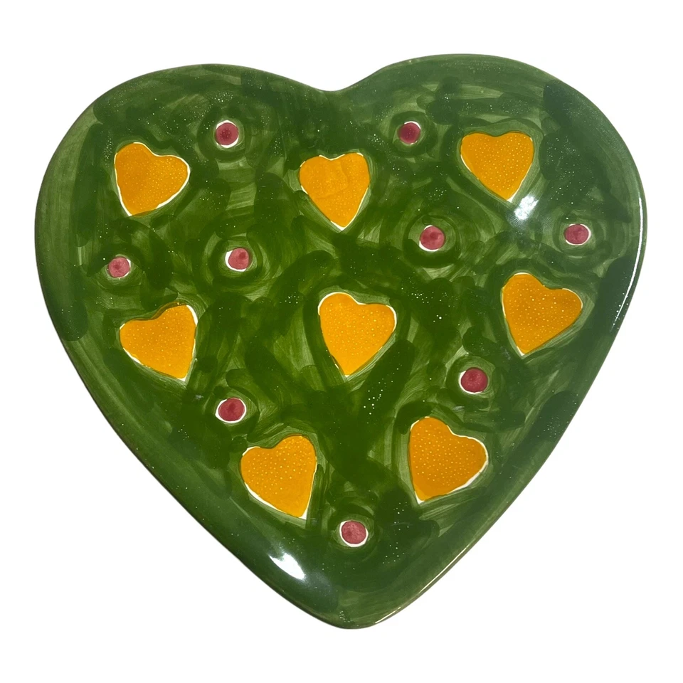Juego de 4 platos de postre Hungría pintados a mano en forma de corazón ensalada romper verdes de colección Foto 3 de 4
