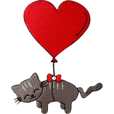 Katze rot Liebe Herz Schleife Ballon Patch Bügelbild Kleidersack bestickt Abzeichen