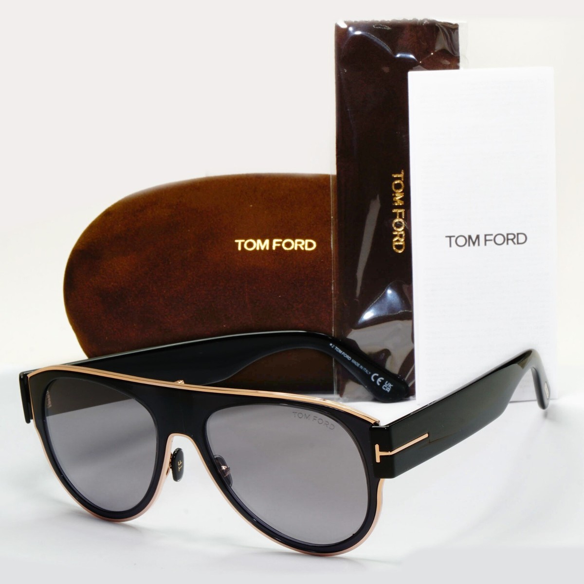 Tom Ford Sunglasses Black Glossy Gold Square Lyle-02 FT1074 TF 