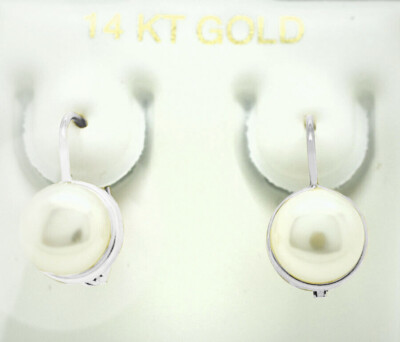 GENUINE 7 mm PEARLS DANGLE EARRINGS 14K WHITE GOLD - New With Tag