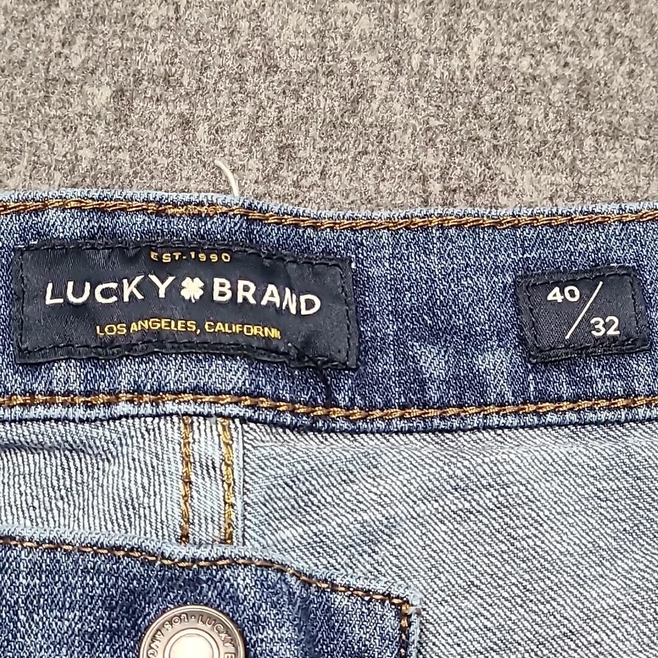 Lucky Brand 221 Mens Jeans 40x32 Straight Fit Blue Faded Grunge Denim Pants - Image 4 of 4