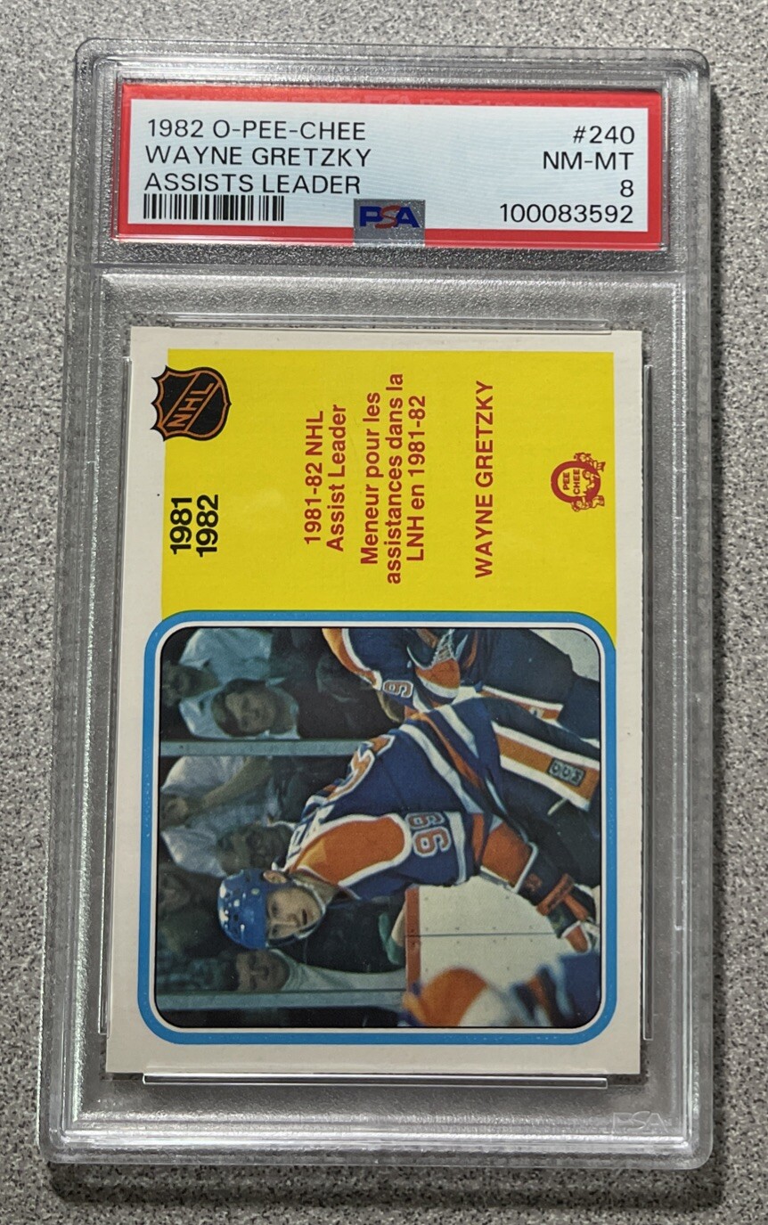 1982-83 O-Pee-Chee Wayne Gretzky Assists Leader #240 PSA 8 NM-MT HOF Oilers 🏒🔥