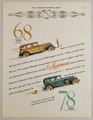 1928 Print Ad Marmon Cars Model 68 & Model 78 Indianapolis,IN