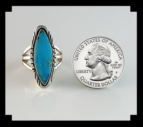 Handcrafted Sterling and Kingman Turquoise Ring Size 7 3/4 - Picture 4 of 6