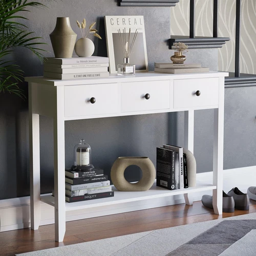 SALE Console Table 3 Drawer Hallway Shelf Dressing Dresser Furniture White