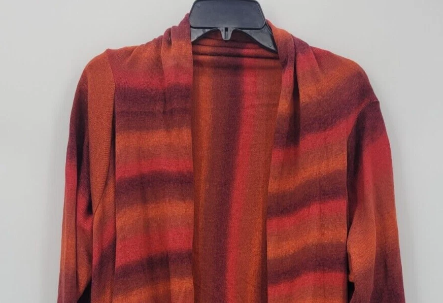 Cardigã Ellos Suéter Feminino Grande Vermelho Ombre Listra Frente Aberta Cachoeira Boho - Imagem 3 de 4