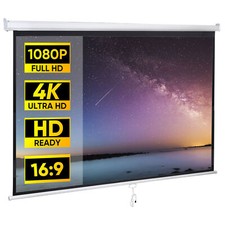 Projector Screen Pull Down 80"16:9 Projection Screen Indoor Outdoor Movie Screen