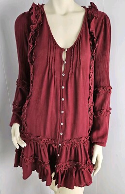 Free People Snow Angel Mini Dress Burgundy Women Size S 
