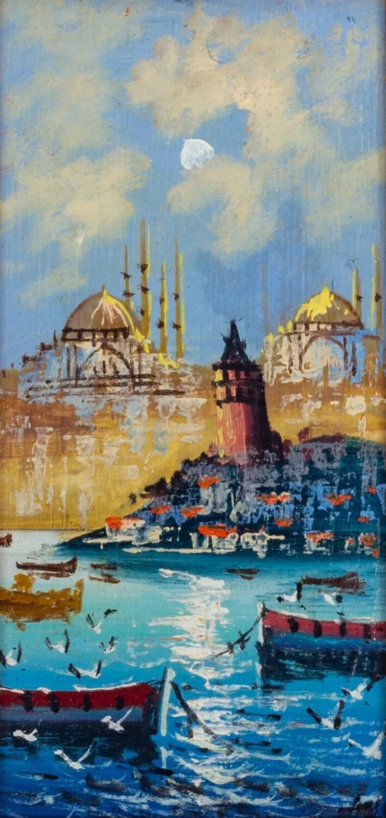 Original Oil Painting İstanbul Turkish Art Hand Made Painted Fast