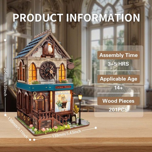 Cuckoo Cottage Clock Mechanical 3D Wooden Puzzles DIY Miniature Kit Book Nook - Picture 2 of 7