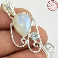 Solid 925 Sterling Silver Rainbow Moonstone Jewelry Pendant 2 Af958 Solid 925 Sterling Silver Rainbow Moonstone Jewelry Pendant 2 Af958
