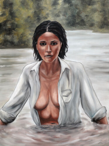 ORIGINAL signed oil painting. Akt nude erotik FKK beach woman female frau - Afbeelding 1 van 6