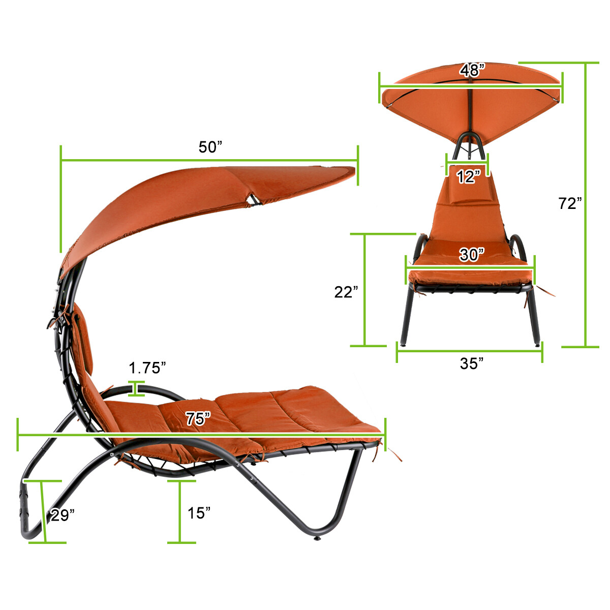 Hanging Chaise Lounge Chair Outdoor Hammock Lounger Patio Chair w/ Shade Canopy eBay