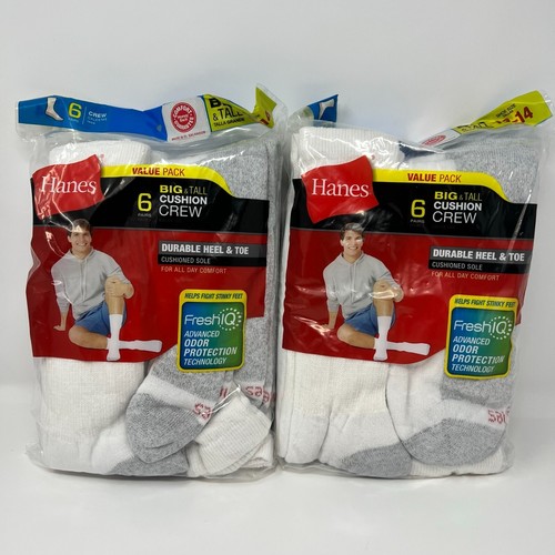 Hanes Men Big & Tall Crew Socks 6Pack White Lot of 2 size 1214 eBay