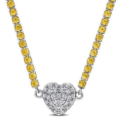 Amour Silber 11 5/8 kt TGW Citrin erstellt weißer Saphir Herz Halskette - 17 Zoll
