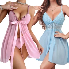 Women's Sexy-Lingerie Babydoll Sleepwear Underwear Lace Dress Nightwear G-String