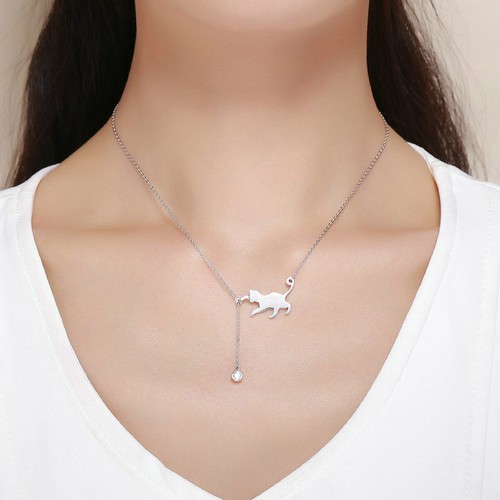 Voroco S925 Collar de Plata Esterlina Gatito Gato Colgante Cadena para Joyería Elegante - Imagen 11 de 11