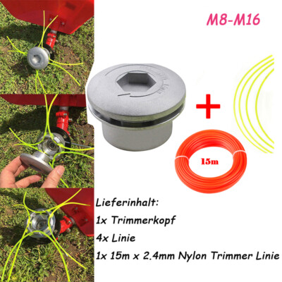Alu Fadenkopf Mähkopf Motorsense Freischneider + 15m Mähfaden 2.4mm Sechskant