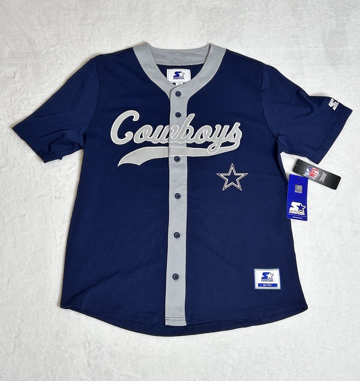 Dallas Cowboys Starter Retro Baseball Style Jersey Blue Silver Men’s Size Large