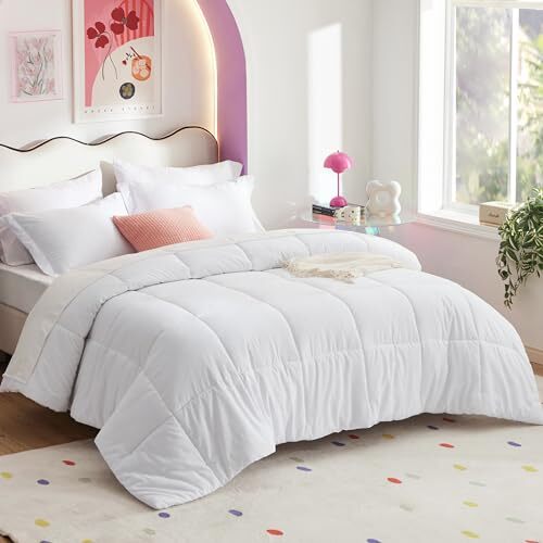 White Size Comforter Set - 7 Pieces Solid Bed in a Bag Bed Set Full 05 - White