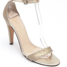 KATE SPADE Sandals Gold Heels Gold Pony Hair Leather Ankle Strap Crystals Sz 8B