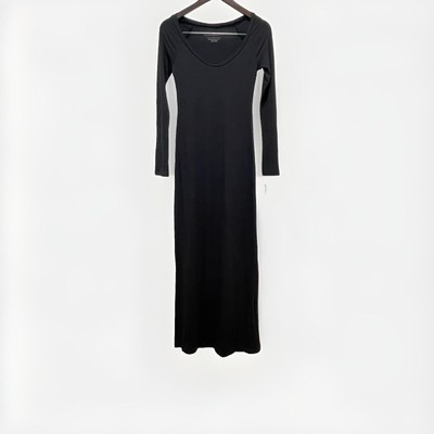 NWT Norma Kamali Black Scoop Neck Long Sleeve Henley Dress Size X-Small