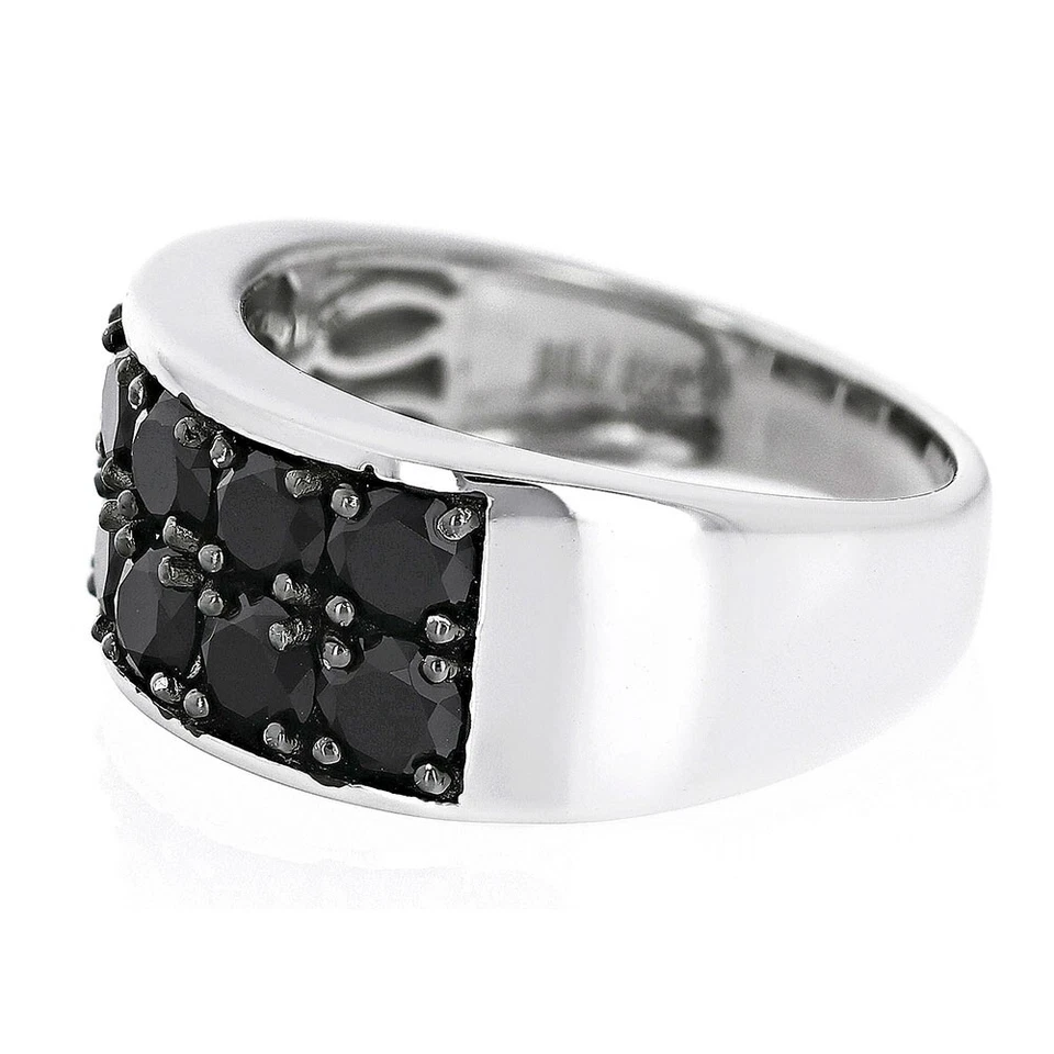 Anillo de boda redondo de oro blanco de 14 quilates de espinela negra creado en laboratorio de 4 quilates para hombre Foto 3 de 4